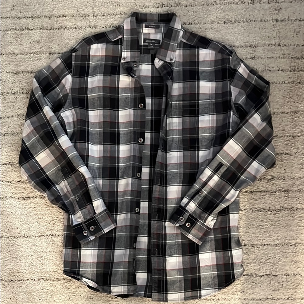 Eddie Bauer Black and Gray Flannel Button Down Shirt
